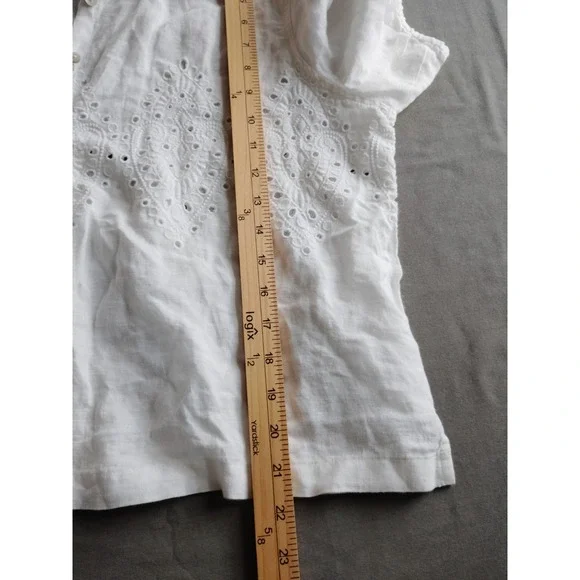 Joie Women XL 100% Linen White Eyelet Short Sleeve Button Crop Shirt Coquette - Picture 9 of 9
